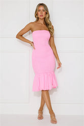 In My Direction Strapless Bubble Midi Dress Pink